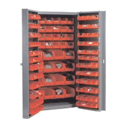 GLOBAL INDUSTRIAL Bin Cabinet With 40 Inner & 96 Door Red Bins, Unassembled, 38x24x72 603400RD